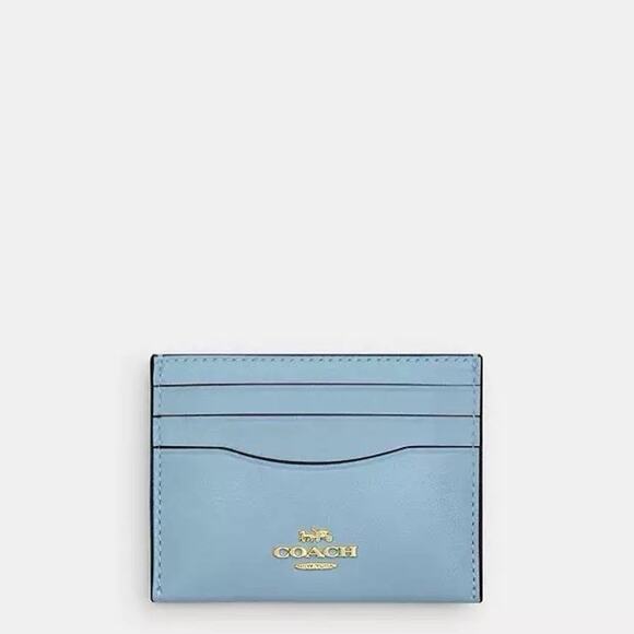 NWT Coach Slim Id Card Case Powder Blue CBL81 Shiny crinkle leather - Picture 3 of 5